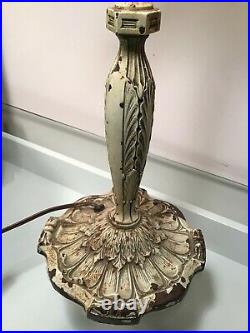 Beautiful Antique Reverse Painted Scenic Jungle Glass Table Lamp Circa 1900