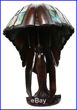 Beautiful Flying Lady Lamp, Tiffany Style Stain Glass, Tiger's Eye Wings, 26 in