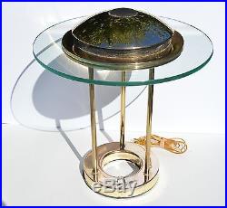 Beautiful Modern Mid-century Flying Saucer Shape Brass And Glass Desk/table Lamp