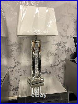 Beautiful Sparkly Silver Crushed Crystal Diamanté Table Lamp With White Shade