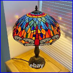 Beautiful Tiffany Table Lamp Red Dragonfly Style Stained Glass Home Decor 18