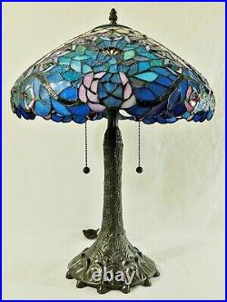 Beautiful Vintage 16 Tiffany Style Stained Glass PEACOCK 2 Light Table Lamp