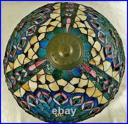 Beautiful Vintage 16 Tiffany Style Stained Glass PEACOCK 2 Light Table Lamp