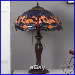 Bieye Dragonfly Tiffany Style Stained Glass Table Lamp Bedside 16W Orange Blue