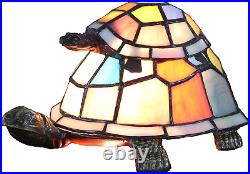 Bieye L10217 Tortoise Tiffany Style Stained Glass Accent Table Lamp Night Light