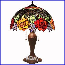 Bieye L11409 Tiffany Style Stained Glass 16-inch Rose Table Lamp with Zinc Base