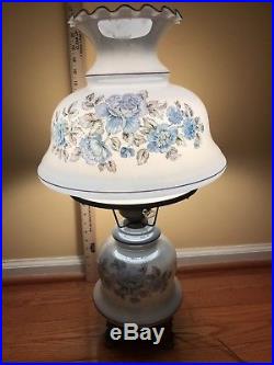 Big Vintage Antique Glass Globe Victorian Parlor Hurricane Lamp 3 Way Light Dome