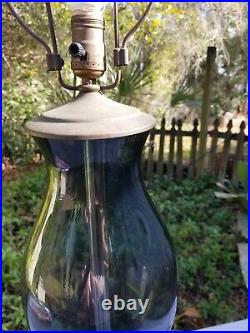 Blenko Glass Table Lamp monumental smokey blue gray vintage mid century modern