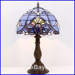 Blue Purple Baroque Tiffany Style Table Lamp Stained Glass Lampshade Antique