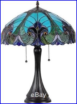 Blue Stained Glass Tiffany-style Victorian 2-light Table Lamp