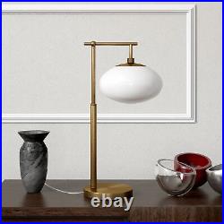 Blume 25 Tall Arc Table Lamp with Glass Shade in Brushed Brass/White Milk