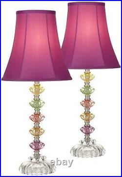 Bohemian Accent Table Lamps Set of 2 Stacked Colored Glass Pink for Kids Room
