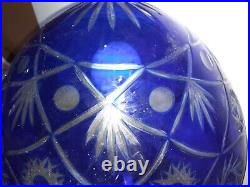 Bohemian Style Cut to Clear Glass Table Lamp with Lighted Base Cobalt Blue