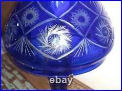 Bohemian Style Cut to Clear Glass Table Lamp with Lighted Base Cobalt Blue