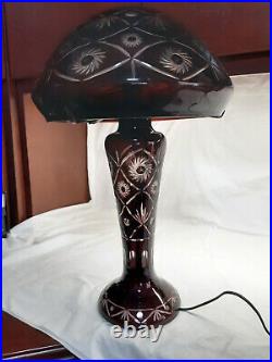 Bohemian Style Cut to Clear Glass Table Lamp with Lighted Base Ruby Red