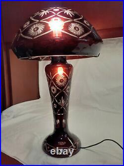 Bohemian Style Cut to Clear Glass Table Lamp with Lighted Base Ruby Red