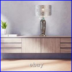 Bohemian Table Lamp Boho Living Room Glam Blue Silver Crystal Mosaic Style 24