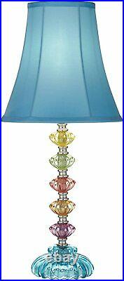 Bohemian Traditional Chic Style Accent Table Lamp With Blue Orchid Bell Shade