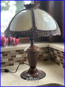 Bronze Antique Slag Glass Table Lamp
