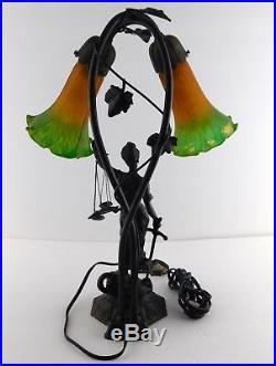 Bronze Brass Lamp Lady Justice Holding Scales Glass Lily Flower Lampshades