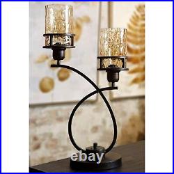Bronze Table Lamp Amber Glass Shade Brown