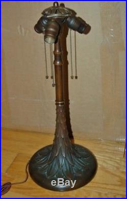 C. 1920 Suess Ornamental Dogwood Flower Leaded Glass Lamp Bronze Base Handel era