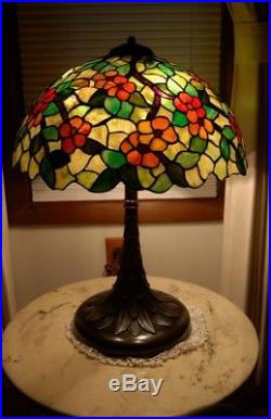 C. 20's Antique Suess Apple Blossom Leaded Glass Lamp Duffner Handel Era
