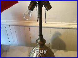 C Bradley & Hubbard Slag Glass Table Lamp WithUnusual Base Adjustable Height