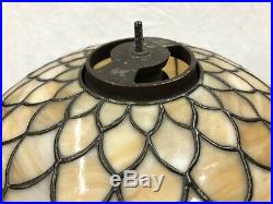 C1920s Bradley & Hubbard Sunflower Slag Leaded Glass Shade Electric Table Lamp