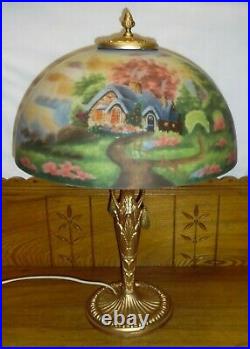 CC Co Carl Conrad Art Nouveau Style Lamp with Reverse Painted Glass Shade Cottage