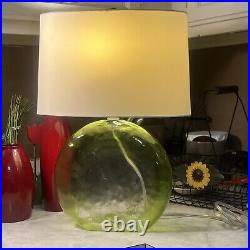 CRATE AND BARREL OPTIC SEA Glass TABLE lamp Green ART DECO, BEACH BUNGALOW