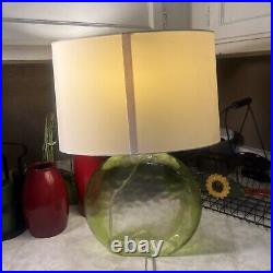 CRATE AND BARREL OPTIC SEA Glass TABLE lamp Green ART DECO, BEACH BUNGALOW