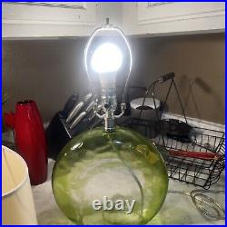 CRATE AND BARREL OPTIC SEA Glass TABLE lamp Green ART DECO, BEACH BUNGALOW