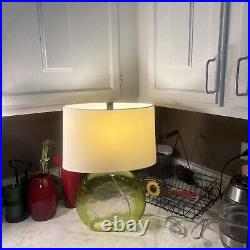 CRATE AND BARREL OPTIC SEA Glass TABLE lamp Green ART DECO, BEACH BUNGALOW