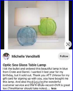 CRATE AND BARREL OPTIC SEA Glass TABLE lamp Green ART DECO, BEACH BUNGALOW