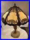 Ca. 1900 Curved Slag Glass table lamp on gold decorated base