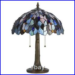 Cal Lighting Two Light Table Lamp Antique Brass with Tiffany Glass