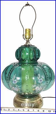 Carl Falkenstein MCM Hollywood Regency Melon Teal Bubble Glass 3 Way Table Lamp