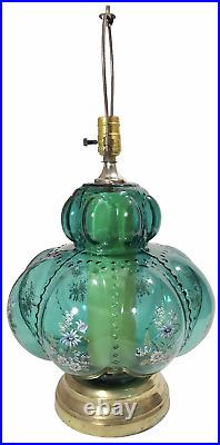 Carl Falkenstein MCM Hollywood Regency Melon Teal Bubble Glass 3 Way Table Lamp