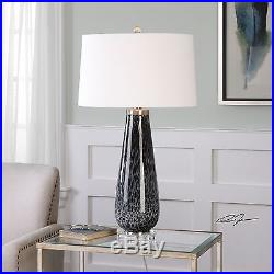 Charcoal Gray Black White Art Glass Table Lamp Elegant Modern Gloss