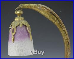 Charles Ranc Eagle Form Gilt Bronze Lamp Base with Schneider Glass Shade c. 1920