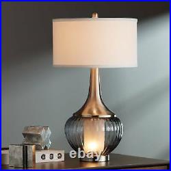 Chic Table Lamp with Nightlight Fluted Smoked Glass for Living Room Bedroom