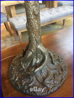 Chicago Mosaic Bronze Tree Trunk Wisteria pattern Tiffany leaded glass lamp
