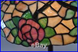 Chicago Mosaic Leaded Glass&Brass Table Lamp Rose And Vine Pattern Three Sockets