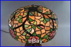 Chicago Mosaic Leaded Glass&Brass Table Lamp Rose And Vine Pattern Three Sockets