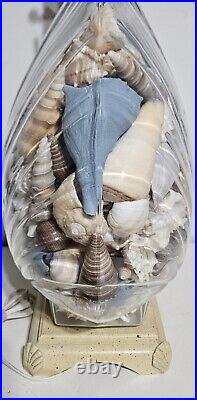 Clam Shell Table Lamp Filled With Shells 3-Way Glass Clear MCM 19x12x7 TESTED