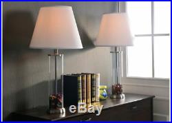 Clear Glass Fillable Table Lamp Set 2 Multi Directional Light White drum shades