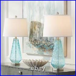Coastal Modern Table Lamps Set of 2 Transparent Blue Glass for Living Room