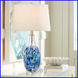 Coastal Table Lamp 28 Tall Blue Art Glass White Shade for Living Room Bedroom