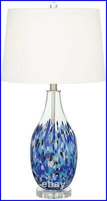 Coastal Table Lamp 28 Tall Blue Art Glass White Shade for Living Room Bedroom